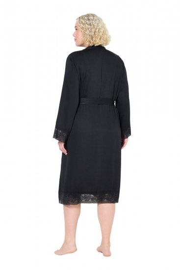 Ulla Popken 834837 Accappatoio kimono con pizzo Nero - Vestaglie & accappatoi - 