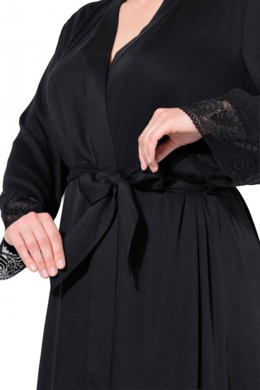 Ulla Popken 834837 Accappatoio kimono con pizzo Nero - Vestaglie & accappatoi - 