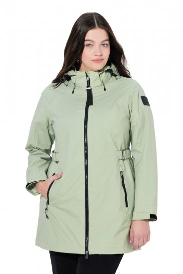 Ulla Popken 835132 Giacca tecnica HYPRAR ad A con cappuccio staccabile Verde salvia chiaro - Giacche - Giacche taglie forti da donna