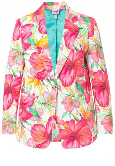 Ulla Popken 835230 Blazer a fiori in cotone Rosso - Blazer - Blazer Taglie Forti da Donna
