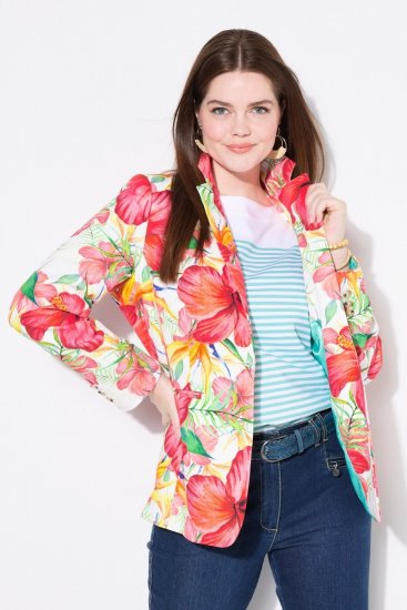 Ulla Popken 835230 Blazer a fiori in cotone Rosso - Blazer - Blazer Taglie Forti da Donna