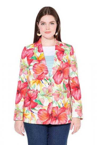 Ulla Popken 835230 Blazer a fiori in cotone Rosso - Blazer - Blazer Taglie Forti da Donna