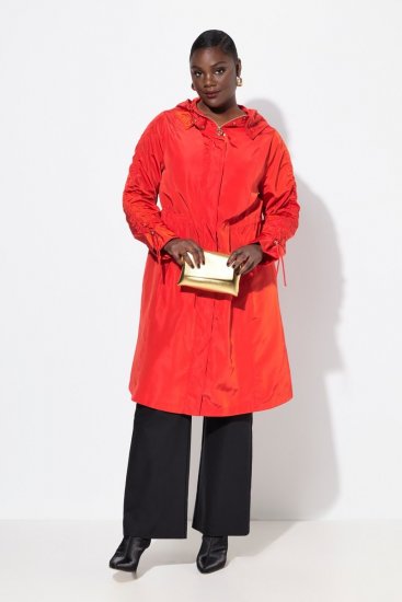 Ulla Popken 835277 Cappotto lungo idrorepellente con cappuccio Rosso - Cappotti - Cappotti taglie forti da donna