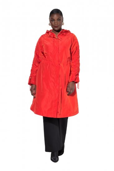 Ulla Popken 835277 Cappotto lungo idrorepellente con cappuccio Rosso - Cappotti - Cappotti taglie forti da donna