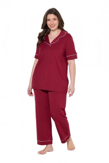 Ulla Popken 835397 Pigiama a maniche corte con collo a camicia Lilla - Pigiami/Loungewear - 