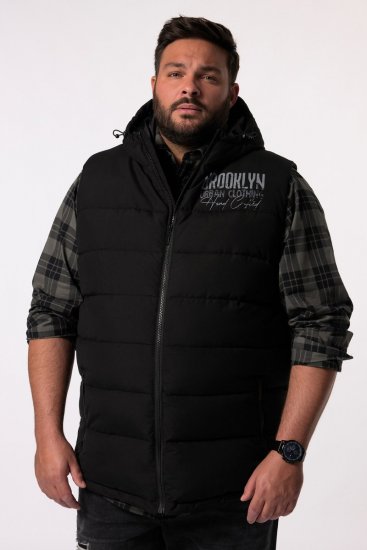 Men+ 442 Gilet trapuntato con cappuccio e stampa Nero - Giubbotti - Giubbotti Uomo Taglie Forti