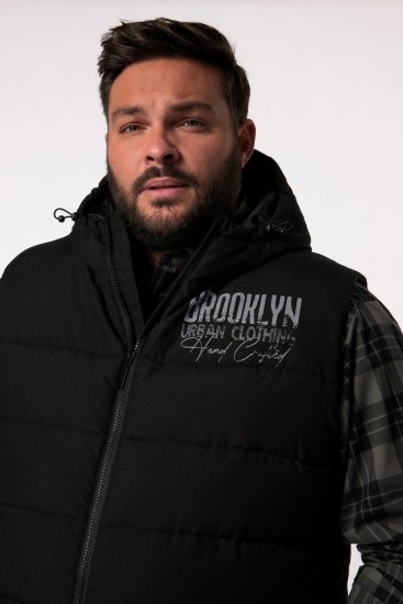 Men+ 442 Gilet trapuntato con cappuccio e stampa Nero - Giubbotti - Giubbotti Uomo Taglie Forti