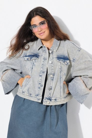 Ulla Popken 835486 Giacca di jeans con maniche ampie Blu denim - Giacche - Giacche taglie forti da donna