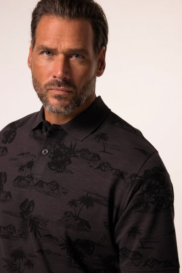 JP1880 Pique with All-over Print Polo Shirt TALL Black - TALL polo - Polo TALL per uomo alto