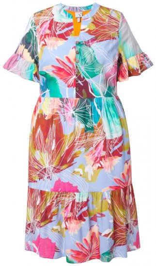 Ulla Popken 836746 Abito midi a fiori con volant Azzurro - Vestiti midi - Abiti midi taglie comode
