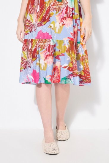 Ulla Popken 836746 Abito midi a fiori con volant Azzurro - Vestiti midi - Abiti midi taglie comode