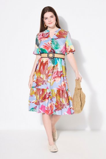 Ulla Popken 836746 Abito midi a fiori con volant Azzurro - Vestiti midi - Abiti midi taglie comode