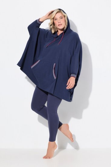 Ulla Popken 837190 Poncho lounge con cappuccio Viola scuro - Pigiami/Loungewear - 