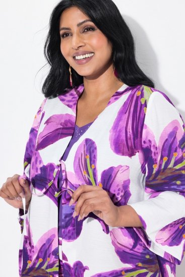 Ulla Popken 838105 Cardigan aperto da annodare Viola - Cardigan - Cardigan da donna taglie forti