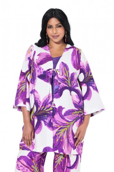 Ulla Popken 838105 Cardigan aperto da annodare Viola - Cardigan - Cardigan da donna taglie forti