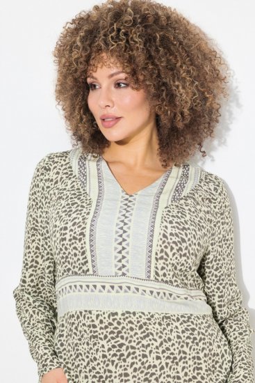 Ulla Popken 838120 Abito fantasia con scollo a V Verde chiaro - Vestiti mini - Miniabiti donna taglie forti