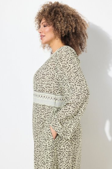 Ulla Popken 838120 Abito fantasia con scollo a V Verde chiaro - Vestiti mini - Miniabiti donna taglie forti