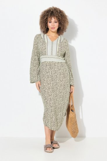Ulla Popken 838120 Abito fantasia con scollo a V Verde chiaro - Vestiti mini - Miniabiti donna taglie forti