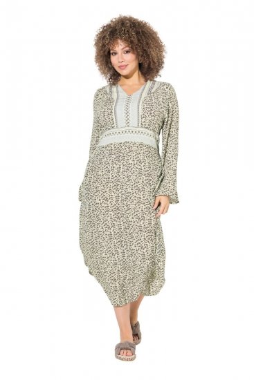 Ulla Popken 838120 Abito fantasia con scollo a V Verde chiaro - Vestiti mini - Miniabiti donna taglie forti