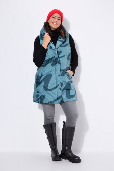 Ulla Popken 838435 Gilet lungo trapuntato stampato Verde grigio - Gilet - 