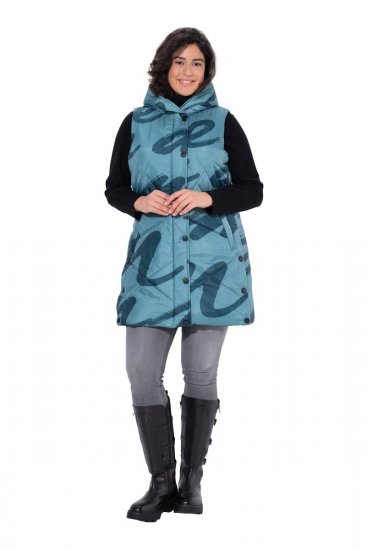 Ulla Popken 838435 Gilet lungo trapuntato stampato Verde grigio - Gilet - 