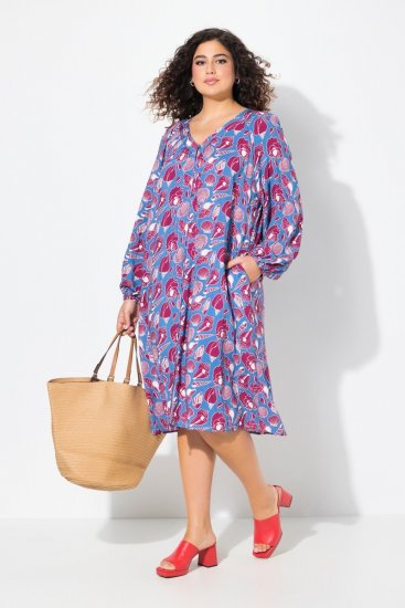Ulla Popken 838839 Abito chemisier fantasia Petrolio - Vestiti midi - Abiti midi taglie comode