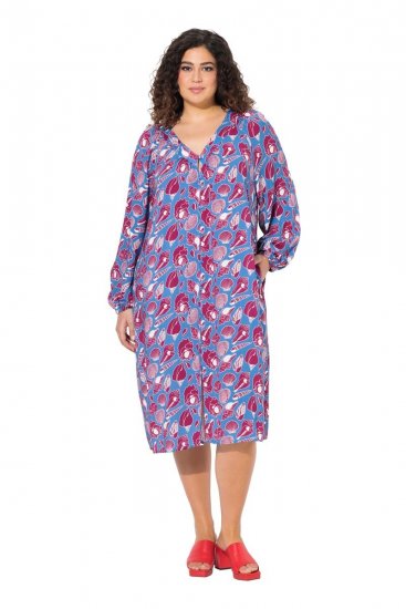 Ulla Popken 838839 Abito chemisier fantasia Petrolio - Vestiti midi - Abiti midi taglie comode
