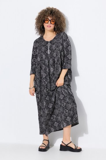 Ulla Popken 839518 Abito animalier con maniche a 3/4 Antracite - Vestiti maxi - Abiti maxi taglie forti