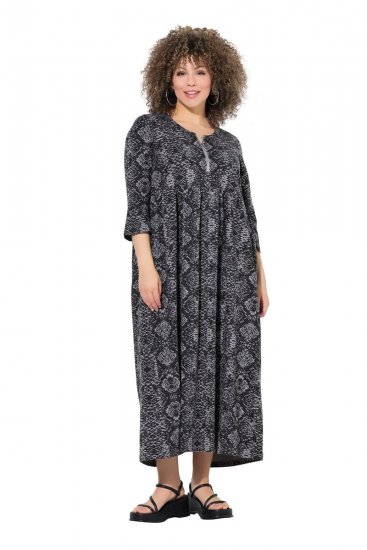 Ulla Popken 839518 Abito animalier con maniche a 3/4 Antracite - Vestiti maxi - Abiti maxi taglie forti