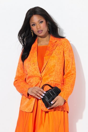 Ulla Popken 839607 Blazer in raso stampato Arancione chiaro - Blazer - Blazer Taglie Forti da Donna