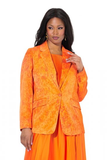 Ulla Popken 839607 Blazer in raso stampato Arancione chiaro - Blazer - Blazer Taglie Forti da Donna