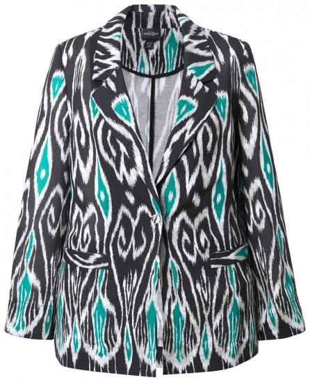 Ulla Popken 839961 Blazer fantasia in misto lino Nero - Blazer - Blazer Taglie Forti da Donna