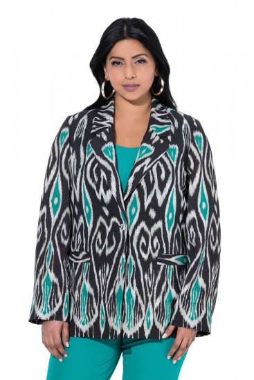 Ulla Popken 839961 Blazer fantasia in misto lino Nero - Blazer - Blazer Taglie Forti da Donna