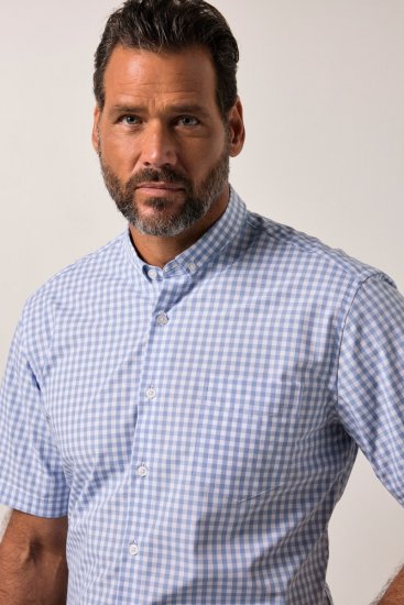 JP1880 Shirt Traditional Short Sleeve Checked Light Blue - Camicie - Camicie Taglie Forti Uomo