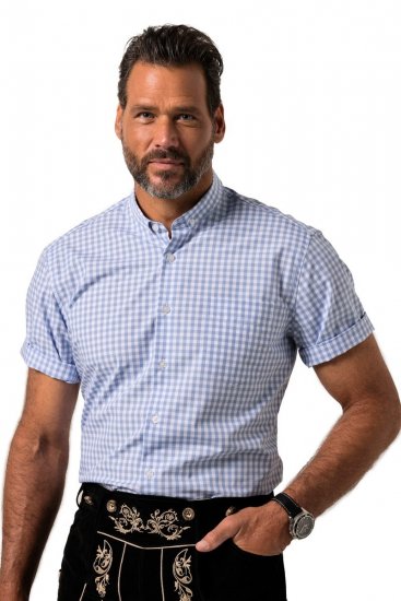 JP1880 Shirt Traditional Short Sleeve Checked Light Blue - Camicie - Camicie Taglie Forti Uomo