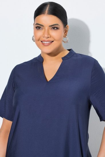 Ulla Popken 840367 Abito midi a maniche corte con scollo a V Blu scuro - Vestiti midi - Abiti midi taglie comode