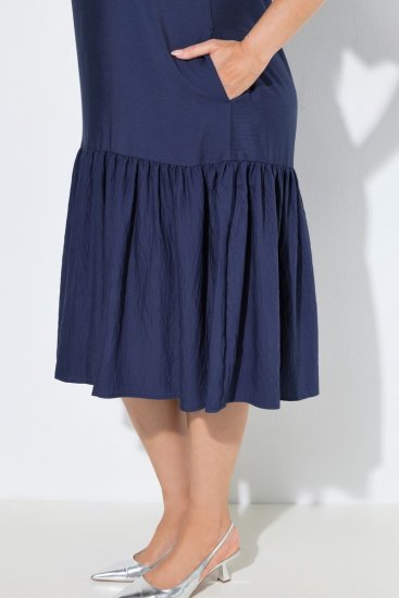 Ulla Popken 840367 Abito midi a maniche corte con scollo a V Blu scuro - Vestiti midi - Abiti midi taglie comode