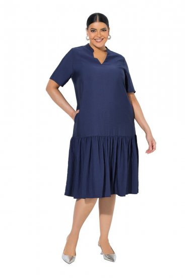 Ulla Popken 840367 Abito midi a maniche corte con scollo a V Blu scuro - Vestiti midi - Abiti midi taglie comode