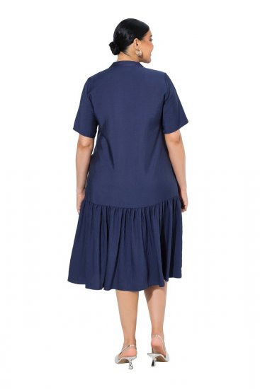 Ulla Popken 840367 Abito midi a maniche corte con scollo a V Blu scuro - Vestiti midi - Abiti midi taglie comode