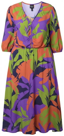 Ulla Popken 841034 Abito fantasia con maniche a 3/4 Blu scuro - Vestiti maxi - Abiti maxi taglie forti