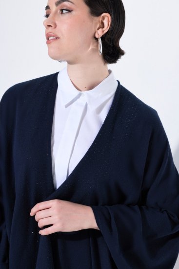 Ulla Popken 841117 Poncho in maglia oversize con strass Blu scuro - Poncho e mantelle - 