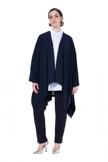 Ulla Popken 841117 Poncho in maglia oversize con strass Blu scuro - Poncho e mantelle - 