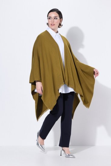 Ulla Popken 841117 Poncho in maglia oversize con strass Verde oliva - Poncho e mantelle - 