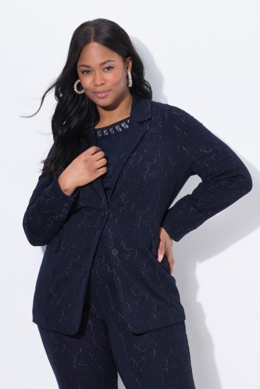 Ulla Popken 841163 Blazer in jersey jacquard Blu scuro - Blazer - Blazer Taglie Forti da Donna