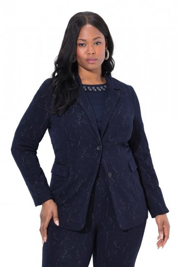 Ulla Popken 841163 Blazer in jersey jacquard Blu scuro - Blazer - Blazer Taglie Forti da Donna