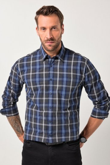 JP1880 Checked Shirt Long Sleeve Kent Collar Anthracite - Camicie - Camicie Taglie Forti Uomo