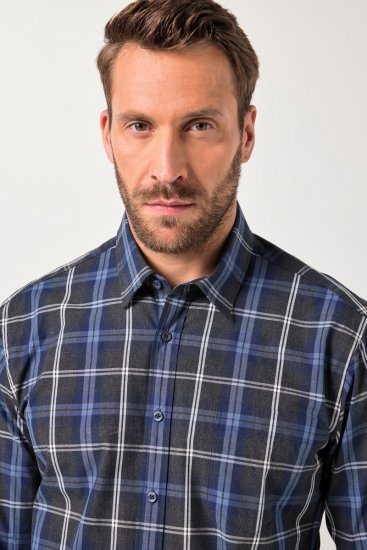 JP1880 Checked Shirt Long Sleeve Kent Collar Anthracite - Camicie - Camicie Taglie Forti Uomo