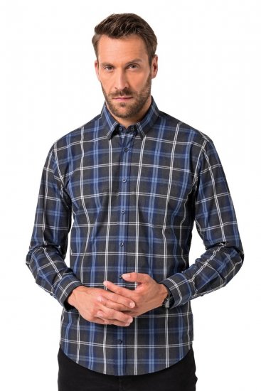 JP1880 Checked Shirt Long Sleeve Kent Collar Anthracite - Camicie - Camicie Taglie Forti Uomo