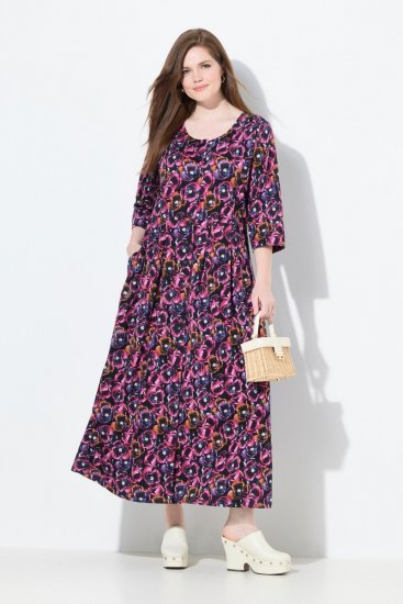 Ulla Popken 841219 Abito lungo a fiori Viola scuro - Vestiti maxi - Abiti maxi taglie forti