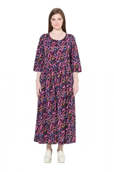 Ulla Popken 841219 Abito lungo a fiori Viola scuro - Vestiti maxi - Abiti maxi taglie forti